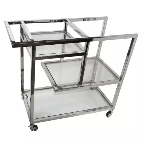 Bar Trolley Terrence 89x42x80cm zilverkleurig met helder glas