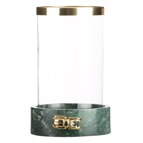 Windlicht 21x21x34cm Kleine kever groen marmer
